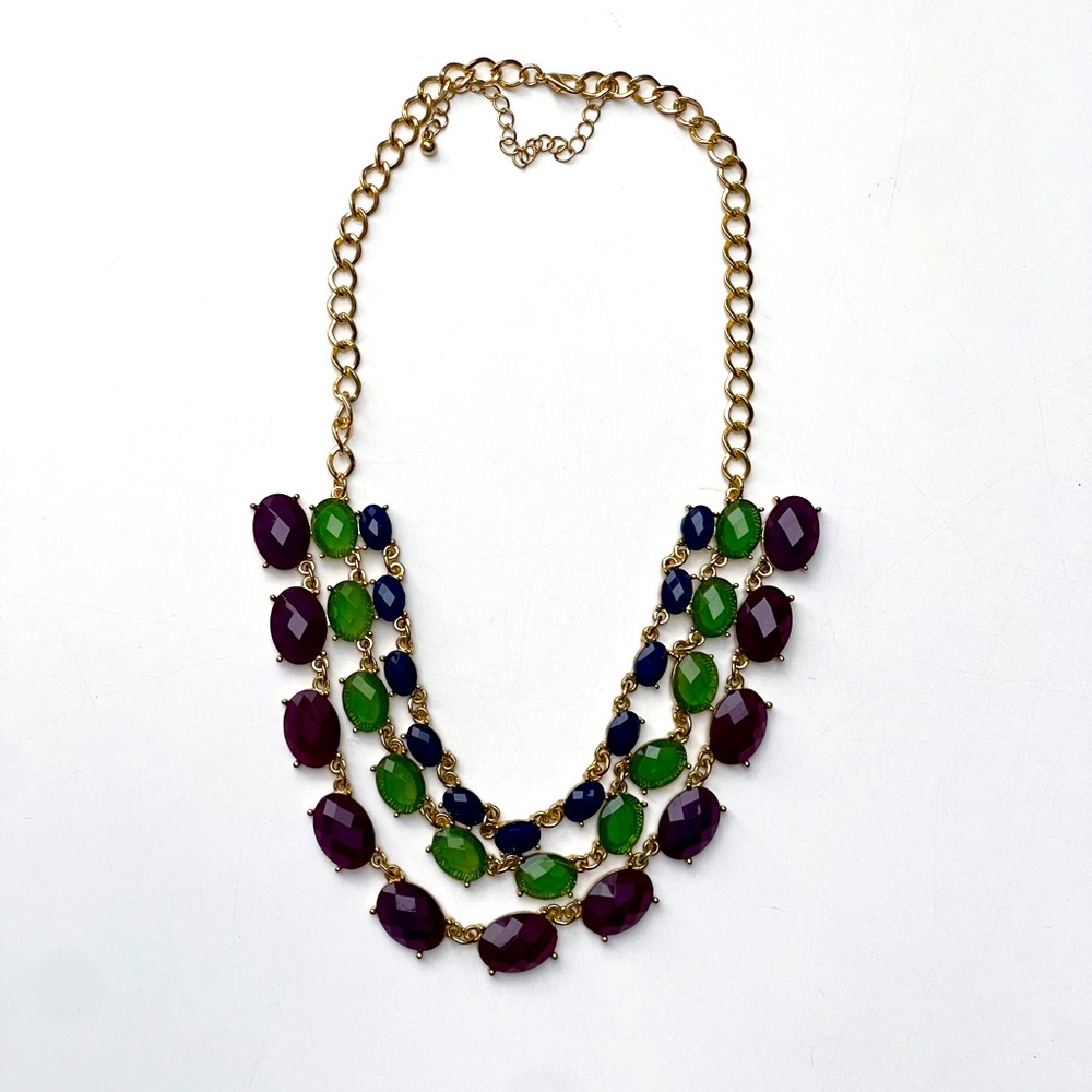 multicolored multilayered purple, green and blue statement necklace - Picture 2 of 2